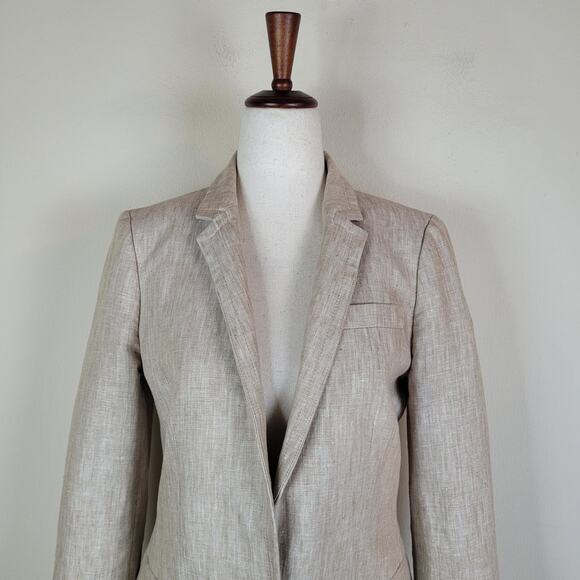 J. Crew Blazer Jacket Women 4 Linen Tan Beige Brown Regent Work Office B8430 NEW - Picture 2 of 10
